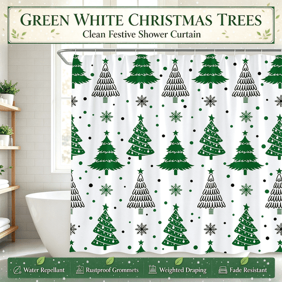 Christmas Shower Curtain Christmas Tree Shower Curtains With Hooks & Waterproof for Christmas Bathroom Decor by MPOISVA