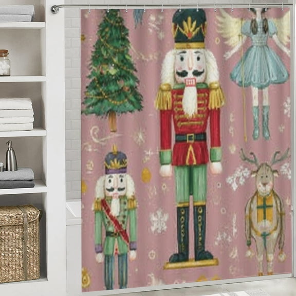 Christmas Shower Curtain,Cute Nutcracker Signs Christmas Curtain with Hooks for Home Bathroom Decor Washable Curtains, 72x72 in