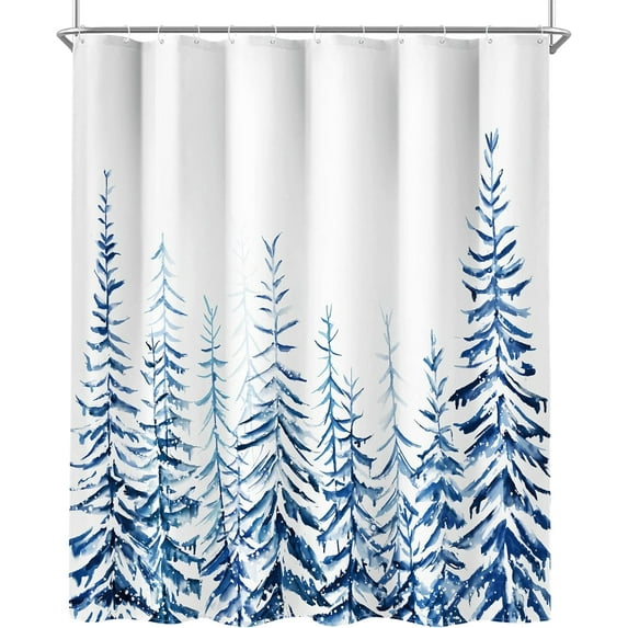 Christmas Shower Curtain, Farmhouse Rustic Modern Snow Landscape Bathroom Decor Shower Curtain Set, Water Repellent Cloth with Hooks 72X72 Inch