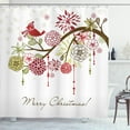 thumbnail image 1 of Christmas Shower Curtain, Floral Winter Red Bird Hat and Scarf on Blooming Tree Nature Inspired, Fabric Bathroom Set with Hooks, 69W X 70L Inches, Green White, by Ambesonne, 1 of 2