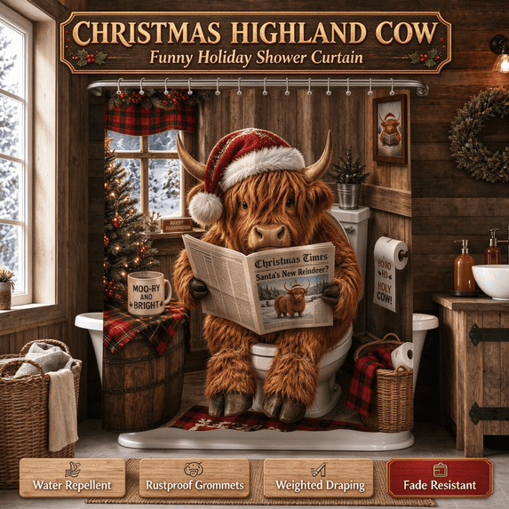 Christmas Shower Curtain Funny Cow Polyester Mildew Resistant Shower Curtains Waterproof for Christmas Bathroom Decor by MPOISVA