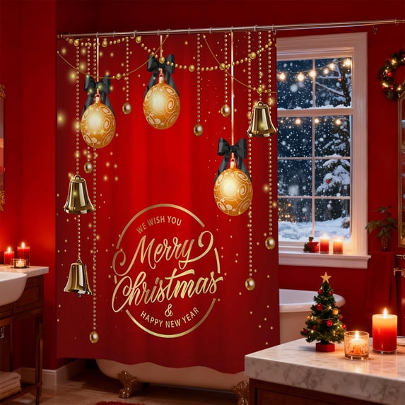 Christmas Shower Curtain, Holiday New Year Winter Waterproof Fabric Bathroom Decor Bath Curtain with Hooks, For Bathroom Decor 70.87 x 35.43 inch (B)