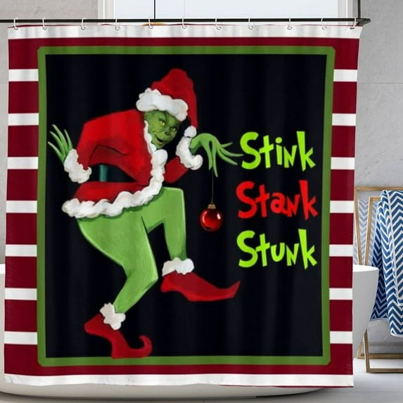 Christmas Shower Curtain Holiday Season Backdrop with Pine Leaves Ball Classic Design Print Bathroom Decor with Hooks 72"x72"