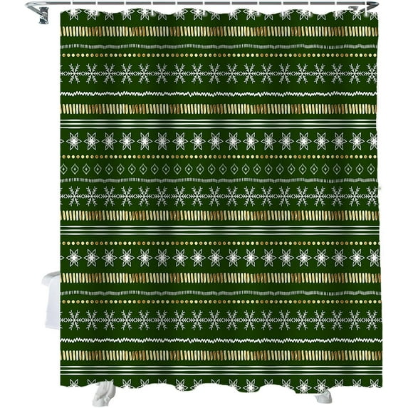Christmas Shower Curtain Line Snowflake Snow Shower Curtains for Bathroom Decor Gold Green for Christmas Decoration Bath Curtains Sets with Hooks Waterproof 72" W x 84" L