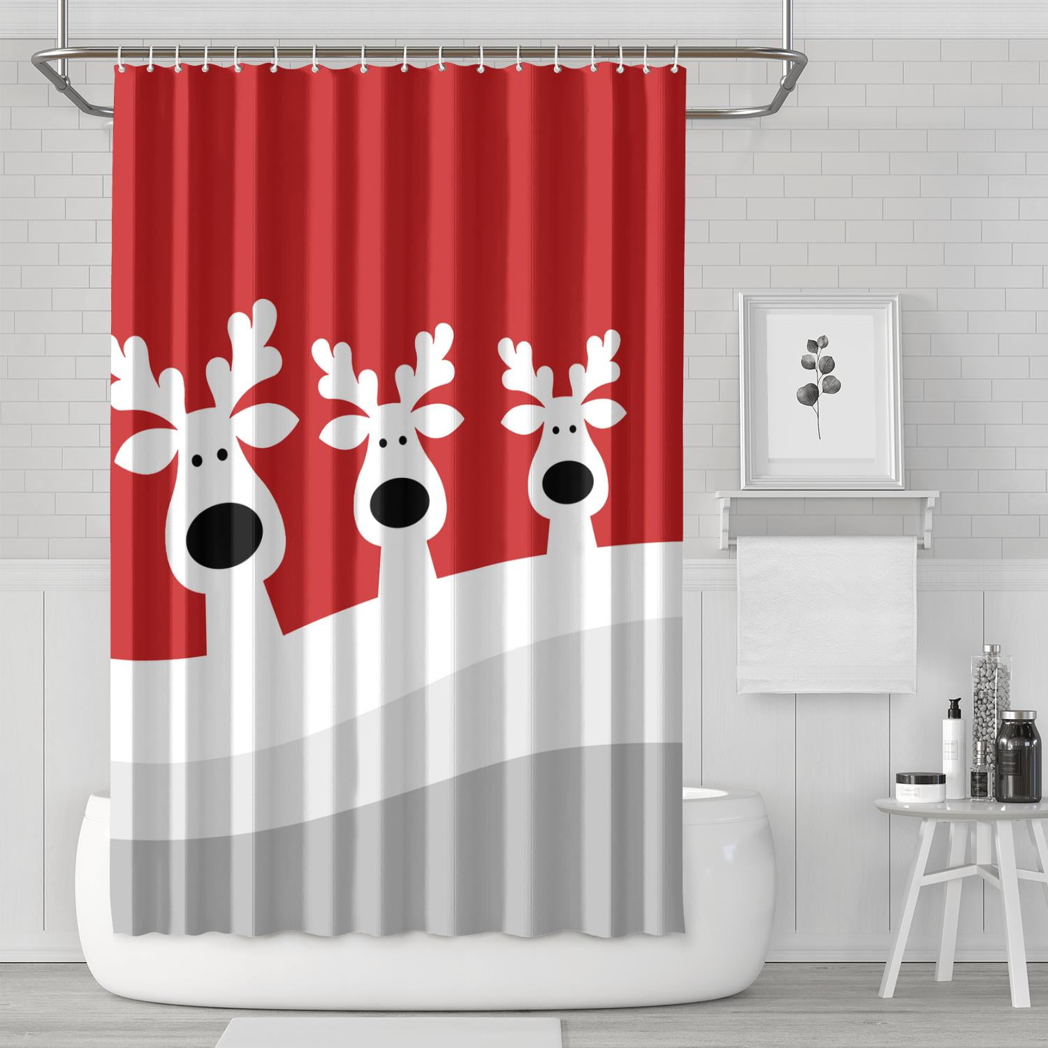 Christmas Shower Curtain, Merry Christmas Shower Curtains for Bathroom, Winter Farmhouse Bathroom Home Decor, Cute Winter Holiday New Year Snowman Decor 72X72 Waterproof Fabric with Hooks