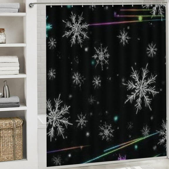 Christmas Shower Curtain,Meteor Snowflakes Signs Christmas Curtain with Hooks for Home Bathroom Decor Washable Curtains, 72x72 in