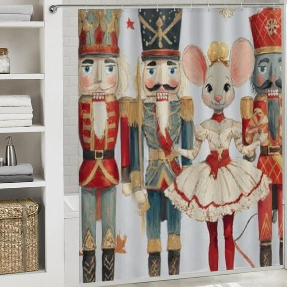 Christmas Shower Curtain,Nutcracker Mouse Signs Christmas Curtain with Hooks for Home Bathroom Decor Washable Curtains, 72x72 in