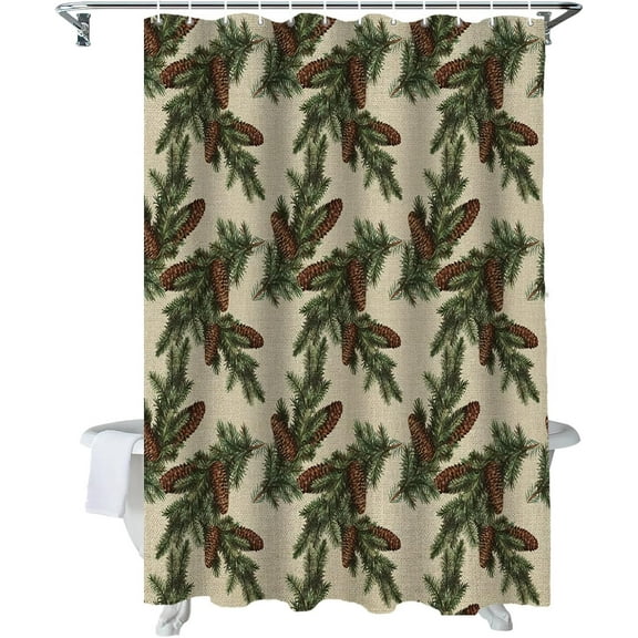Christmas Shower Curtain Pine Cones Shower Curtains for Bathroom Decor Holly Leaf Christmas Decoration Bath Curtains Sets with Hooks Waterproof, 84x72 in