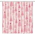 thumbnail image 1 of Christmas Shower Curtain Pink Xmas Tree Stars Rustic Farmhouse Cartoon Winter Holiday Merry Christmas 70x84(WxH) Inches Bathroom Decor Fabric Curtain with Hooks, 1 of 6
