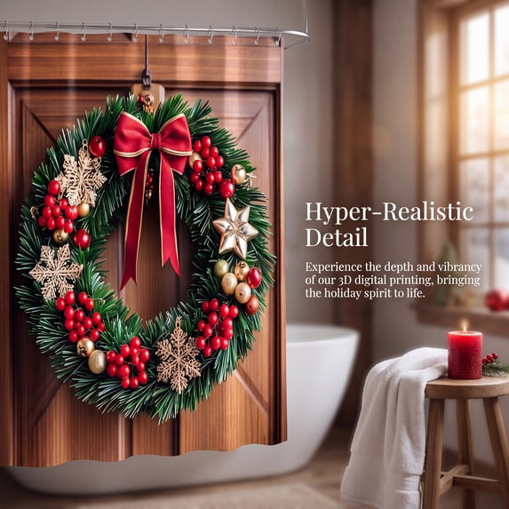 Christmas Shower Curtain Polyester Waterproof No Drill with Built In Hooks for Bathroom Shower Partition Decor Christmas Bathroom Decoration by MPOISVA