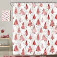 thumbnail image 1 of Christmas Shower Curtain, Red White Xmas Tree Bathroom Shower Curtain Sets, Cute New Year Holiday Decor Polyester Fabric Bathroom Accessory Sets with 12 Hooks 72x72 inch, 1 of 6