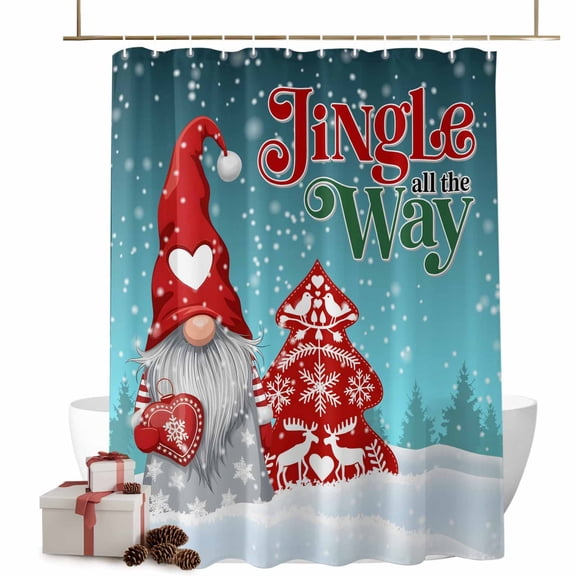 Christmas Shower Curtain Santa Claus Gnome Bathroom Curtains with Hooks, Waterproof Fabric Deer Xmas Tree Love Heart Snowflake Bath Shower Curtains Set for Bathroom Bathtubs Xmas Decor 72x72 Inch