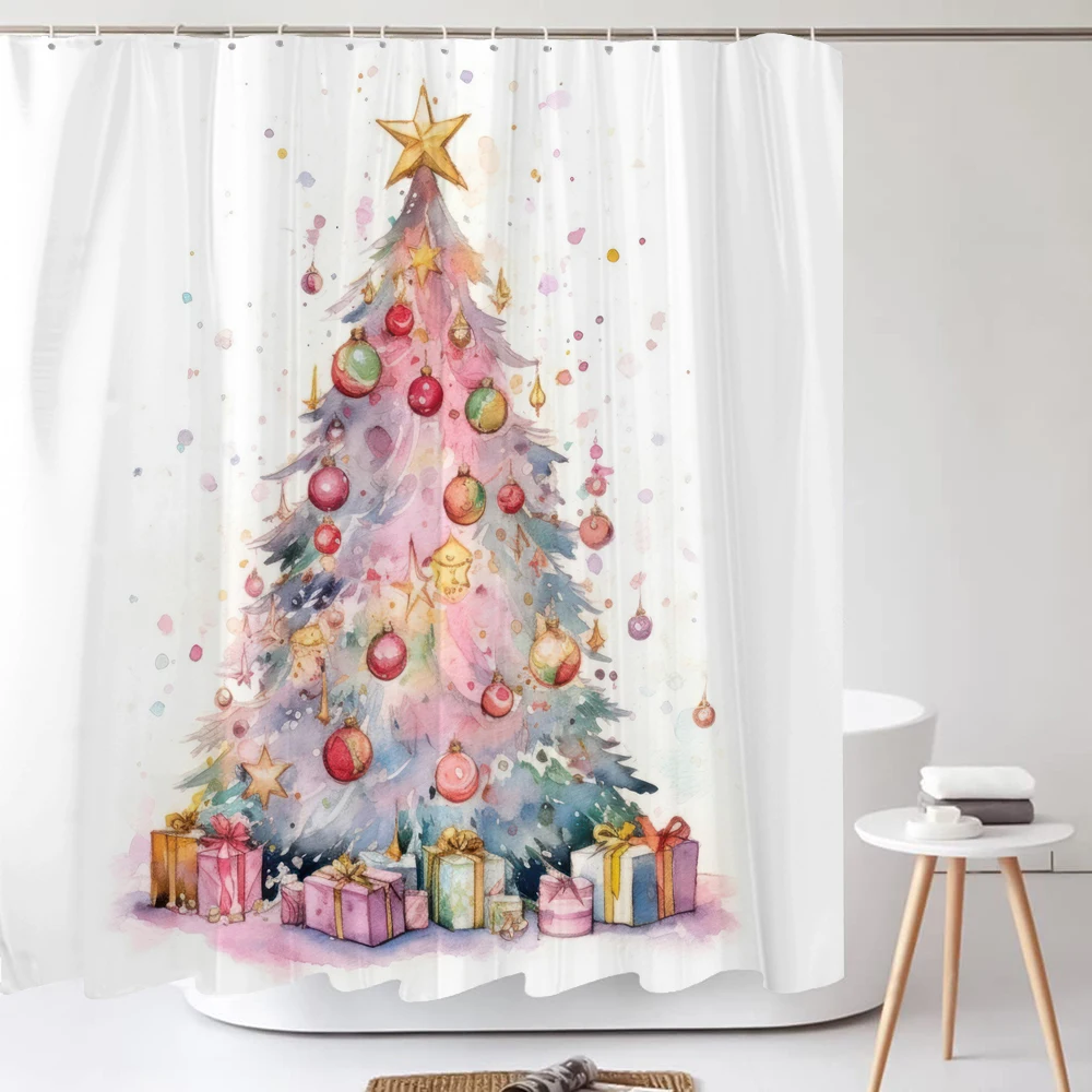 Christmas Shower Curtain Santa Claus Winter Christmas Tree Polyester