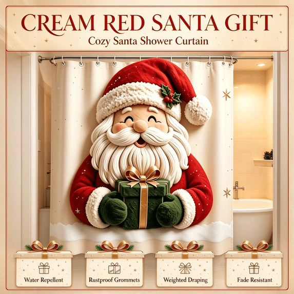 Christmas Shower Curtain Santa Polyester Blends Mildew Resistant Shower Curtains Waterproof for Christmas Bathroom Decor by MPOISVA