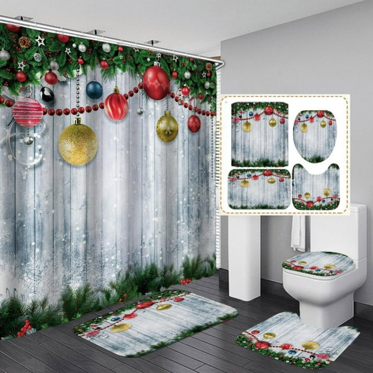 4PCS Mushroom Butterfly Flower Shower Curtain Set with Non-Slip Rugs,  Toilet Lid Cover and Bath Mat, Moon Stars Shower Curtain with 12 Hooks,  Durable
