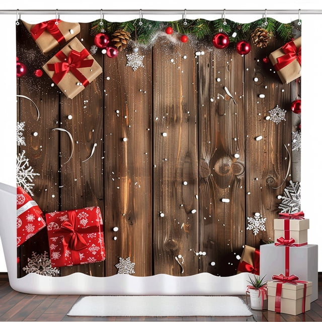 Christmas Shower Curtain Set Festive Holiday Bathroom Decor