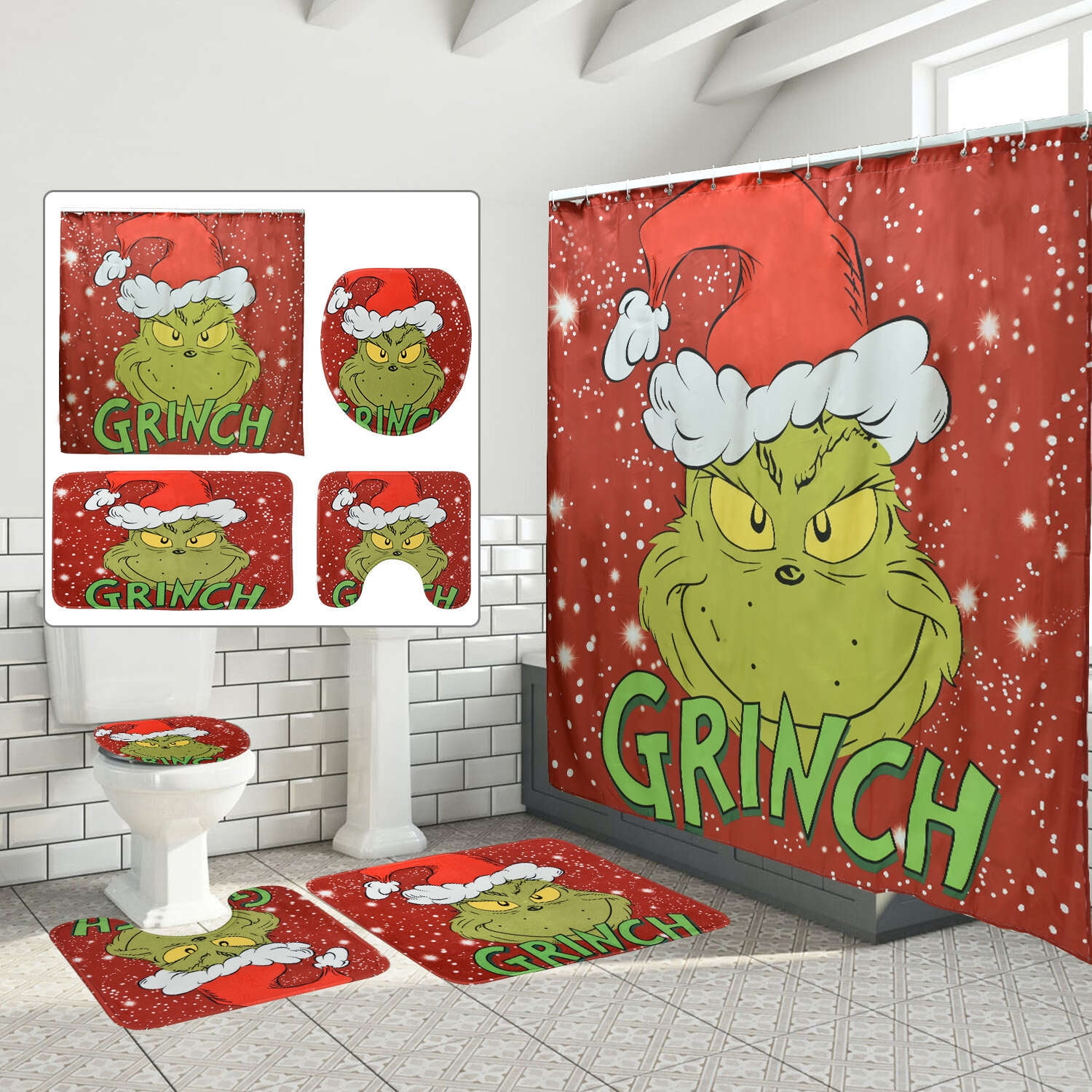 Christmas Shower Curtain Set How The Grinch Stole Christmas Shower