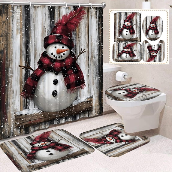 Christmas Shower Curtain Set Santa Claus Polyester Spandex Waterproof with Bath Mats for Bathroom Bathtub Decor Christmas Bathroom Decoration by MPOISVA