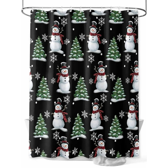 Christmas Shower Curtain Set ,Waterproof Fabric Shower Curtains Winter Snowman Christmas Tree Snowflakes Black Shower Curtains for Bathroom,Bathroom Decor 72"x96"