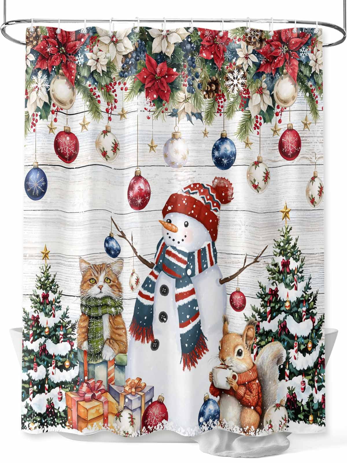 Christmas Shower Curtain Set, Waterproof Shower Curtains for Bathroom
