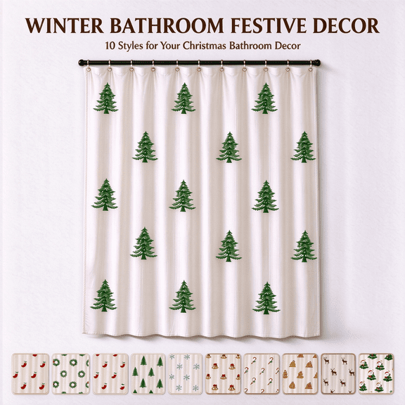 Christmas Shower Curtain Set Xmas Christmas Tree Waterproof Bath Curtains with 12 Hooks for Winter Christmas Holiday Bathroom Home Decor 72 x 72 Inches by MPOISVA