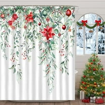 Christmas Shower Curtain Set Xmas Holly Shower Curtains Waterproof Polyester Fabric Bath Curtains with Hooks for Winter Christmas Holiday Home Bathroom Decor 36"W x 72"L (Pack of 1)