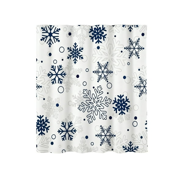 Christmas Shower Curtain, Snowflake Pattern Bathroom Decor with 12 Hooks, Waterproof Polyester Fabric for Bath Tub(Blue)