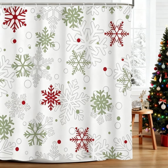 Christmas Shower Curtain Snowflake Polyester Waterproof Fabric for Bathroom Bathtub Decor with 12 Hooks Christmas Bathroom Decoration by MPOISVA