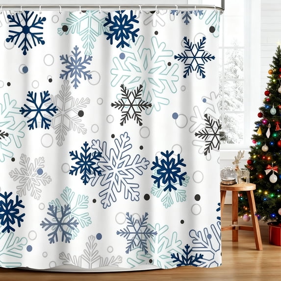 Christmas Shower Curtain Snowflake Polyester Waterproof Fabric for Bathroom Bathtub Decor with 12 Hooks Christmas Bathroom Decoration by MPOISVA