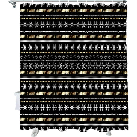Christmas Shower Curtain Snowflake Stripes Shower Curtains for Bathroom Decor Boho Style Black for Christmas Decoration Bath Curtains Sets with Hooks Waterproof 84" W x 72" L