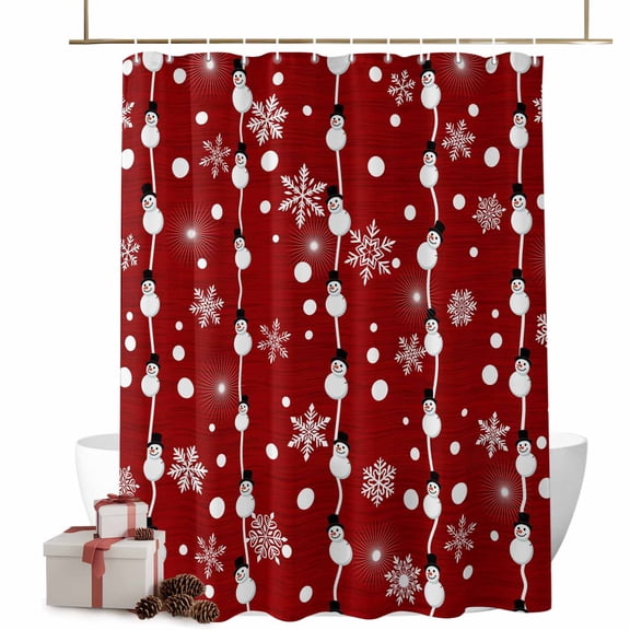 Christmas Shower Curtain Snowman Lines Bathroom Curtains with Hooks, Waterproof Fabric Winter Snowflake Red Bath Shower Curtains Set for Bathroom Bathtubs Xmas Decor 72x72 Inch
