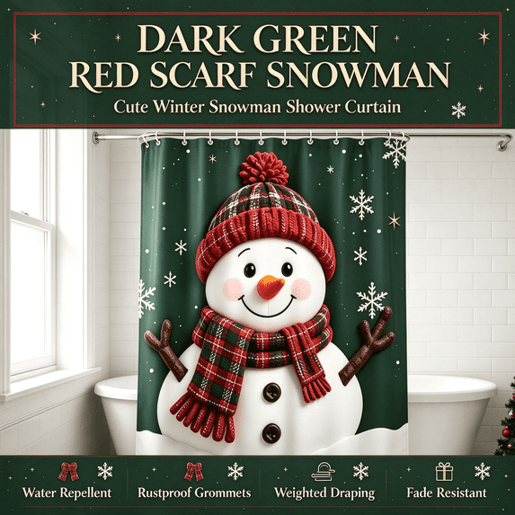 Christmas Shower Curtain Snowman Polyester Blends Mildew Resistant Shower Curtains Waterproof for Christmas Bathroom Decor by MPOISVA