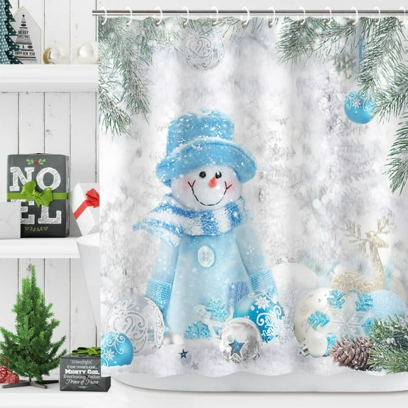 Christmas Shower Curtain, Snowman Shower Curtain Set with 12 Hooks, Xmas Shower Curtains for Bathroom, Merry Christmas Cute Snowman Waterproof Polyester Shower Curtain, 72''''W X 72''''H
