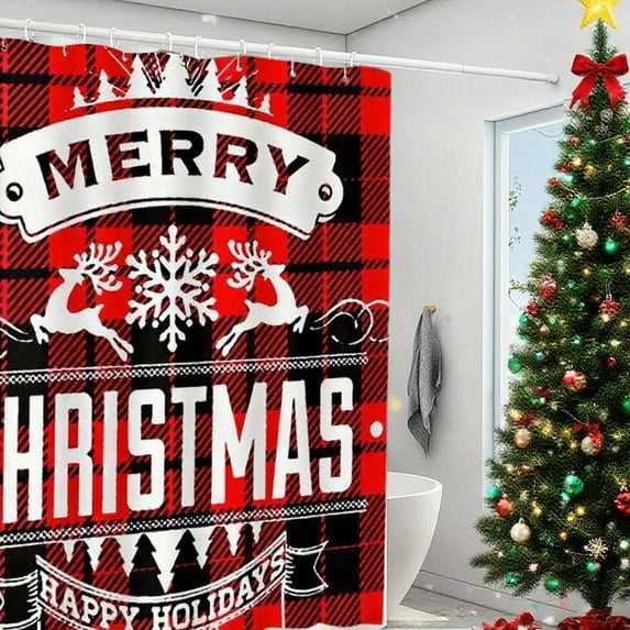 Christmas Shower Curtain Waterproof Polyester Fabric Bathroom Decor with Hooks Holiday Series Hotel Home Decor Water Resistant Bath Curtain for Shower Tub