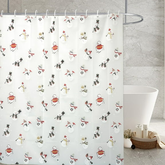Christmas Shower Curtain, Waterproof Shower Curtain, Christmas Style Bathroom Printed Waterproof and Impermeable Elegant European and American Style with Hooks, White PVC 72x72 Inches