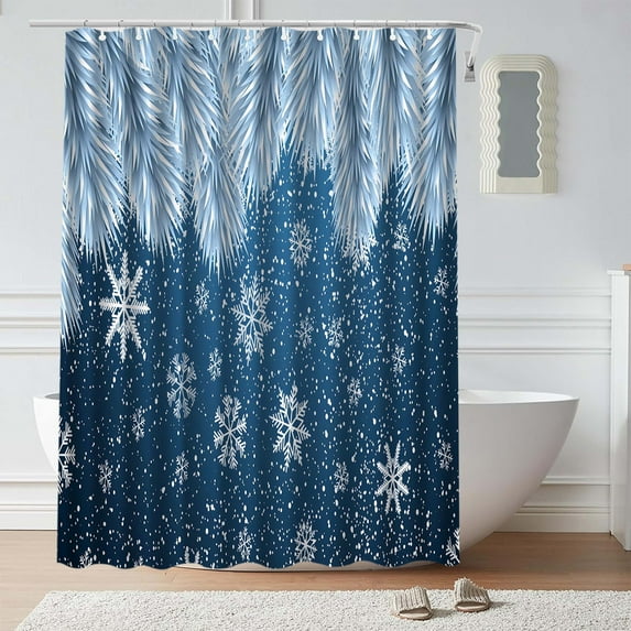 Christmas Shower Curtain, Waterproof Shower Curtain, Holiday Bathroom Decor with Reinforced Grommets, White Polyester Christmas Themed Shower Liner 35.4x70.8 Inches for Bathroom Tub
