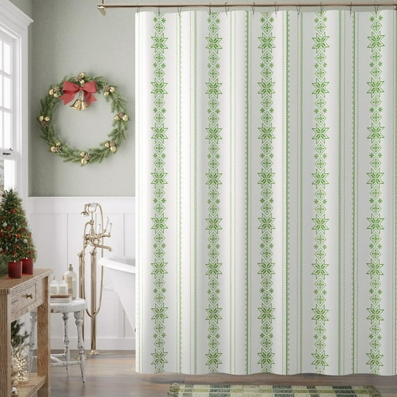 Christmas Shower Curtain White Snowflake on Red Shower Curtains for Bathroom Waterproof Fabric Winter Shower Curtain Happy New Year Xmas Decor Shower Curtain Set 72x72 Inches with Hooks