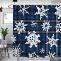 Christmas Shower Curtain Winter Snowflake Shower Curtains for Bathroom Blue Buffalo Plaid Bathroom Decor Washable Durable Fabric Shower Curtains 72x72 inch
