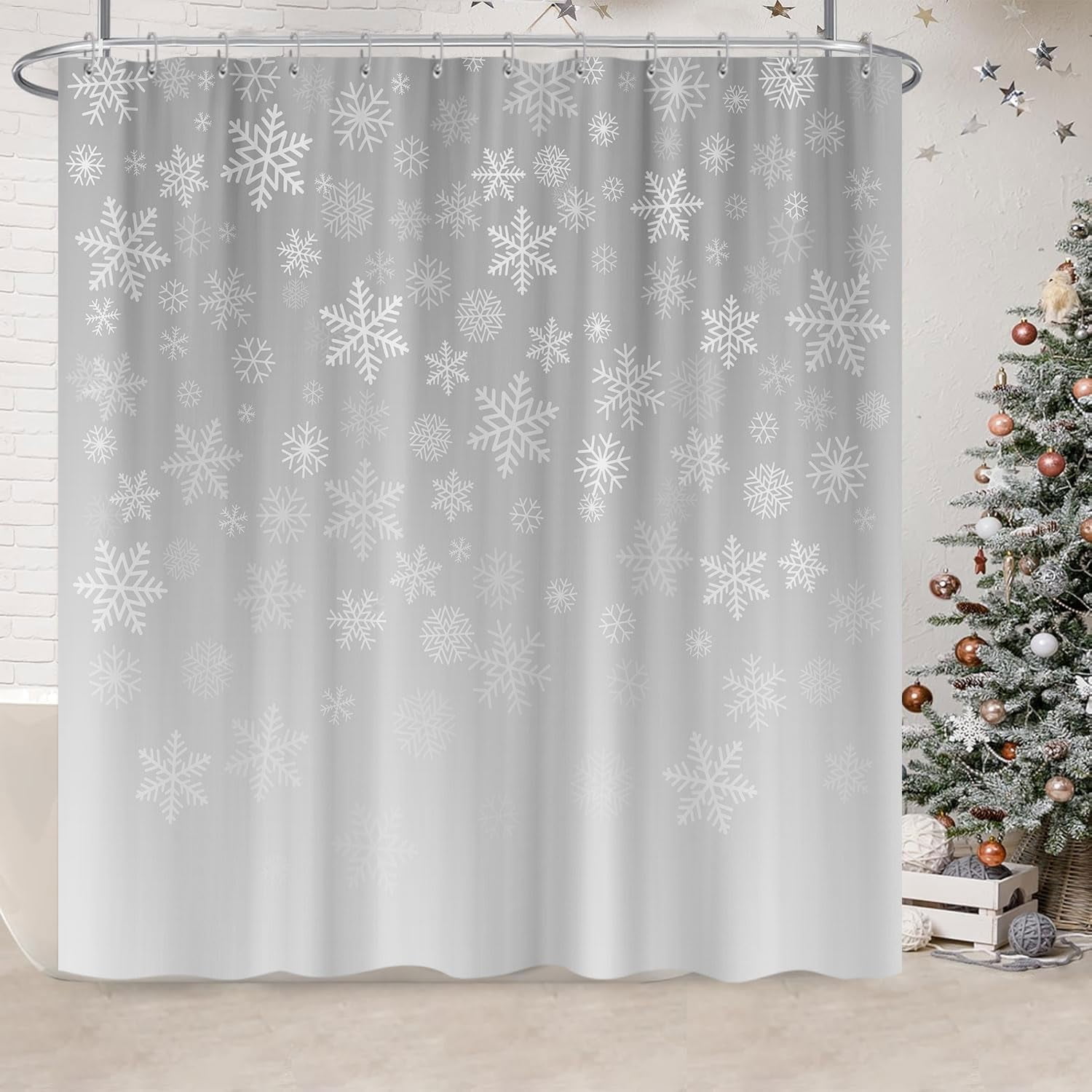 Christmas Shower Curtain Winter Snowflakes Shower Curtain for Bathroom