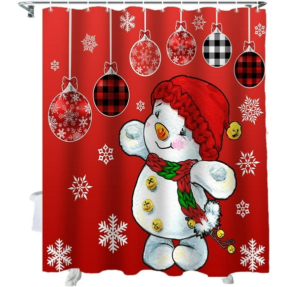 Christmas Shower Curtain Winter Snowman Shower Curtains for Bathroom Decor Xmas Christmas Balls Snowflake for Christmas Decoration Bath Curtains Sets with Hooks Waterproof 72" W x 84" L