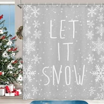 Christmas Shower Curtain, Winter White Silver Snowflake Xmas Premium Waterproof Fabric Shower Curtain, Silver White Christmas Snowflake Shower Curtain with 12PCS Hooks, 36X70IN