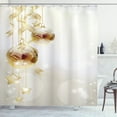 thumbnail image 1 of Christmas Shower Curtain, Xmas Balls with Swirled Ribbons and Stars on Modern Abstract Background, Fabric Bathroom Set with Hooks, 69W X 70L Inches, Brown Yellow White, by Ambesonne, 1 of 2