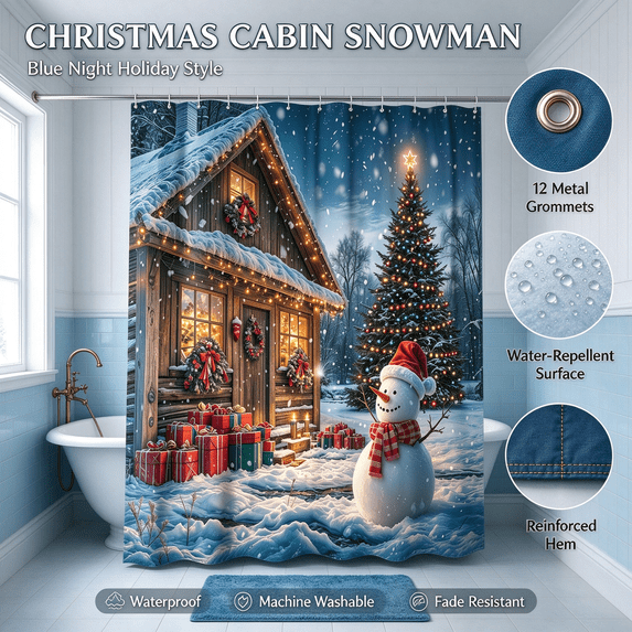 Christmas Shower Curtain Xmas Decor Polyester Mildew Resistant Shower Curtains With Hooks & Waterproof for Christmas Bathroom Decor by MPOISVA