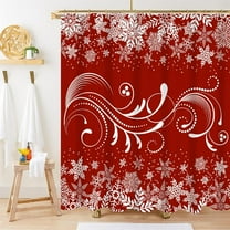 Christmas Shower Curtain, Xmas Snowflake Shower Curtain Red and White Shower Curtain with Hooks for Christmas New Year Bathroom Decor, 84x72 Inch