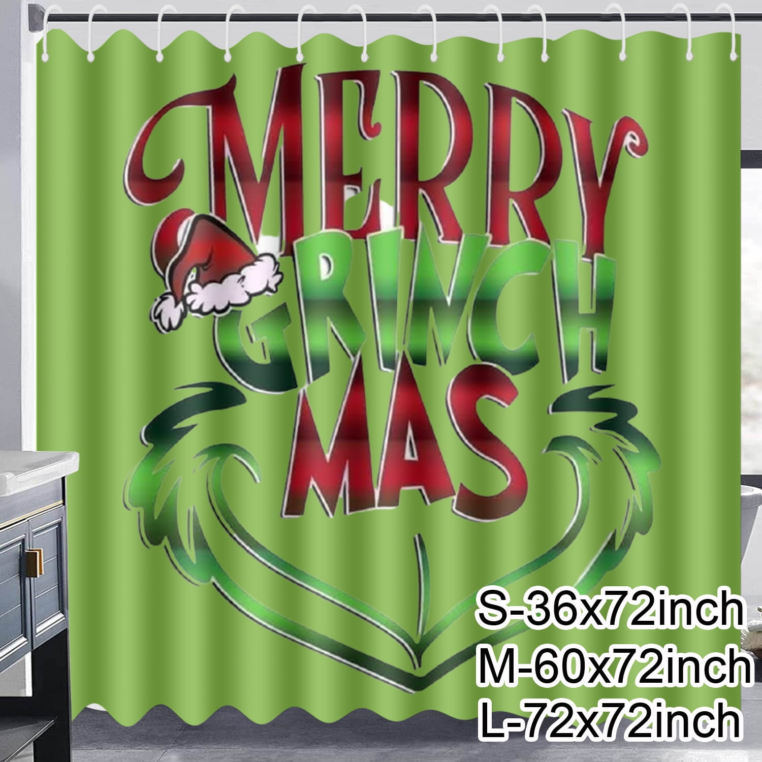 Christmas Shower Curtain and 12 Pieces Plastic Shower Curtain Rings for