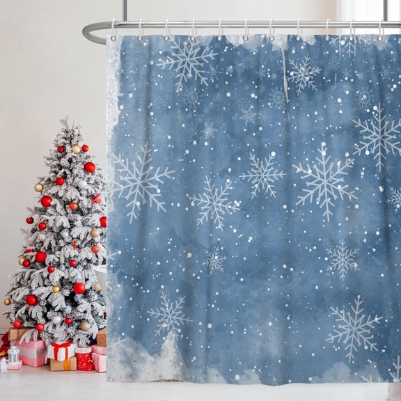 Christmas Shower Curtain for Bathroom 72x72inches Ice Snowflakes Shower Curtain Set with Hooks Winter Snow Flower Waterproof Fabric Shower Curtains