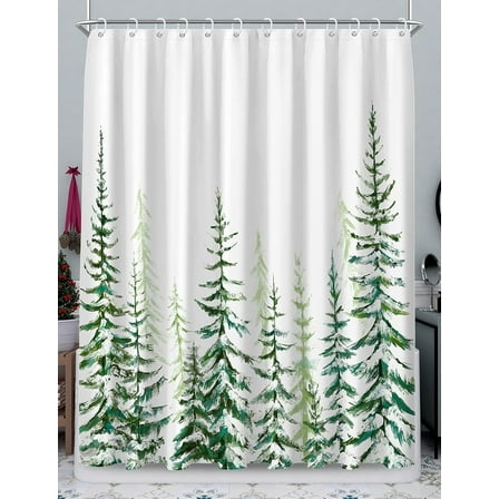 Christmas Shower Curtain for Bathroom Green Tree Farmhouse Rustic Modern White Snow Landscape Cloth Bathroom Curtain Sets with Hooks 72X72 inch