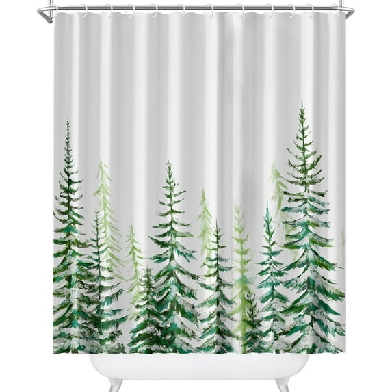 Christmas Shower Curtain for Bathroom Green Tree Farmhouse Rustic Modern White Snow Landscape Cloth Bathroom Curtain Sets with Hooks 72X72 inch