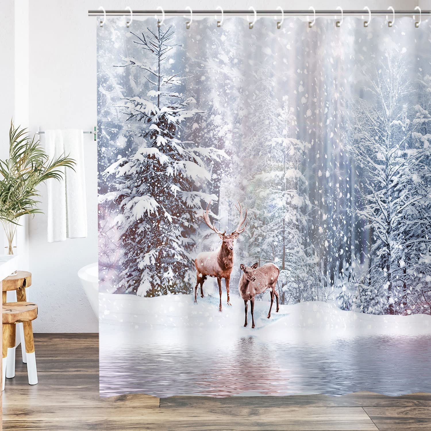 Christmas Shower Curtain for Bathroom Winter Shower Curtain Holiday
