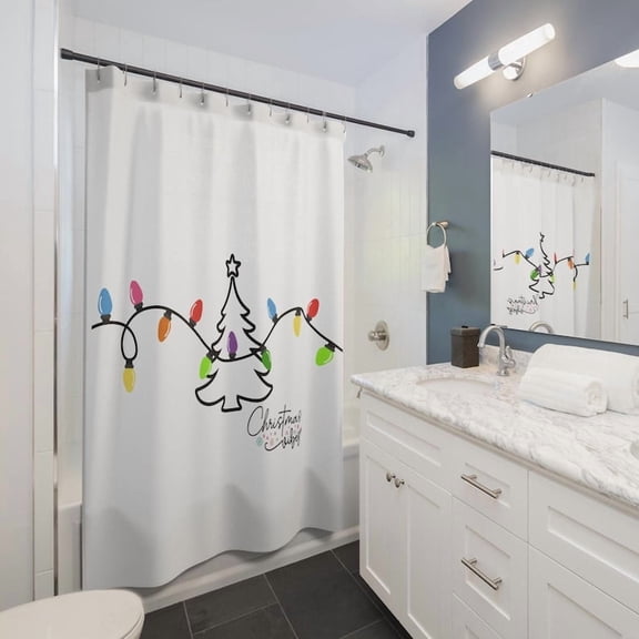 Christmas Shower Curtain with Tree and Lights, Holiday-Themed Funny Bathroom Decor, Cheerful & Festive Home Accents, Gift for Her Sister Girlfriend
